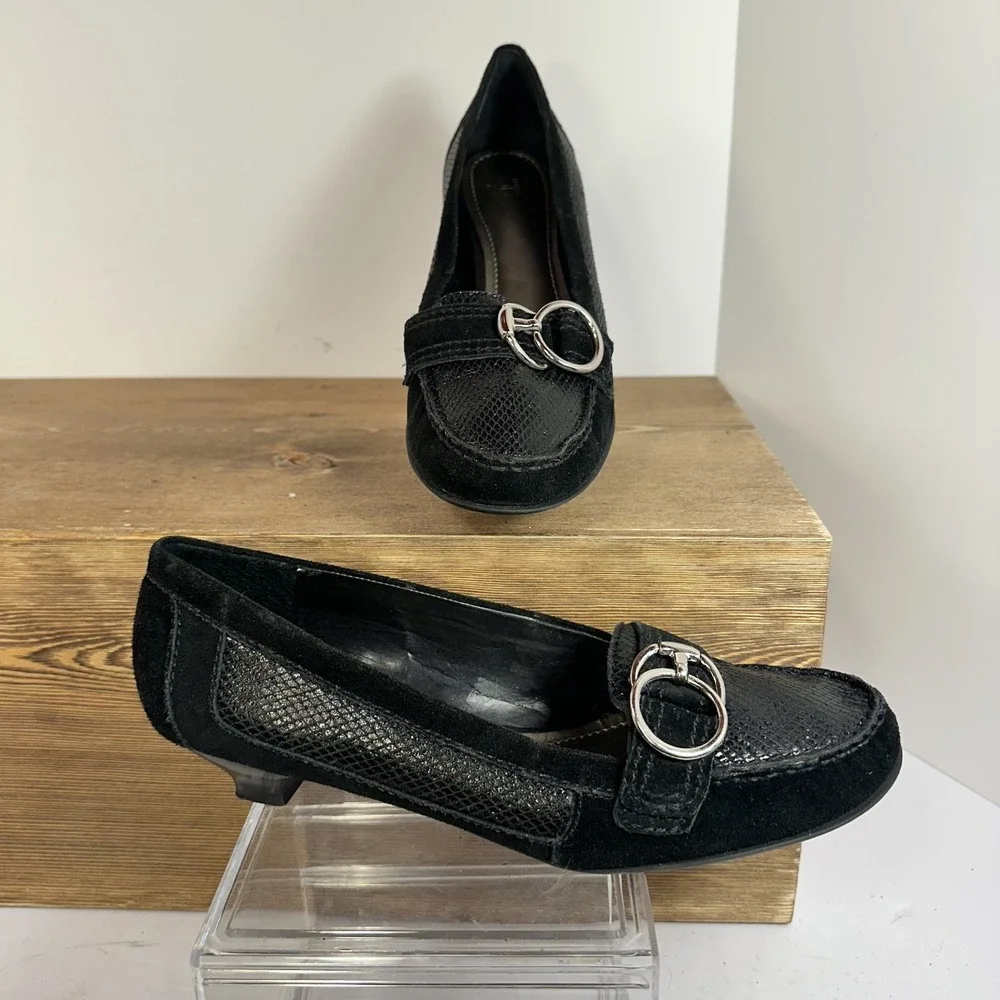 Alex Marie Heeled Loafers Womens 8.5 M Horse Bit Buckle Reptile Snake Old Money